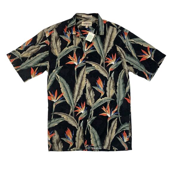 Campia Moda Shirt Mens S Small Black Rayon Birds Of Paradise Floral Short Sleeve - Picture 1 of 10